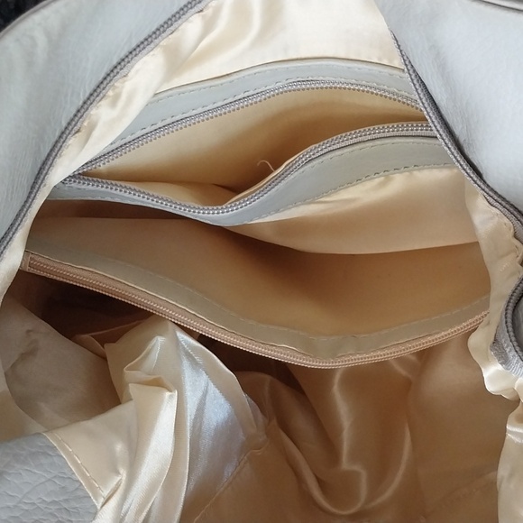 Gray White Petal Shoulder Tote Bag Braided, Leather Designer Inspired  NEW - Picture 6 of 10